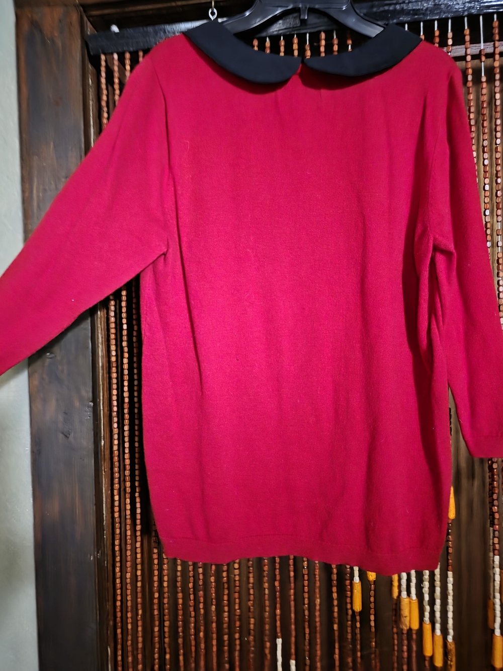 Cute Rockabilly Red Polka Dot Sweater with Black Peter Pan Collar - Picture 4 of 7